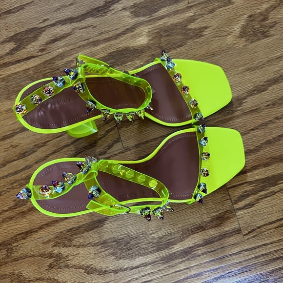 😊SOLD😊 Amina Muaddi Fluo yellow Julia Jewel Clear Sandals in 40 - Picture 8 of 15